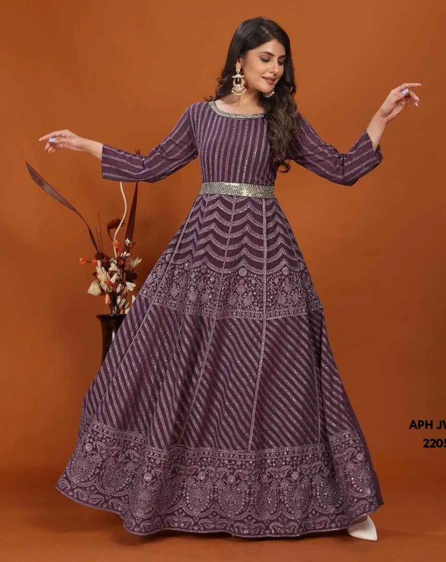 Dark Purple Designer Anarkali Dress with Dupatta